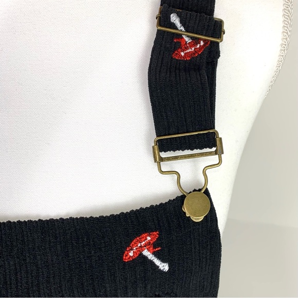 Cider Women S Bib Overalls Embroidered Mushrooms Corduroy Hippie Wide Leg Black - Picture 5 of 16